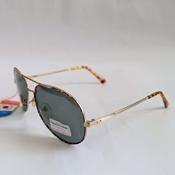 NWT Vintage 90's Classic Aviator Metal Polarized Sunglasses (Gold. Tortuga) - Picture 3 of 5